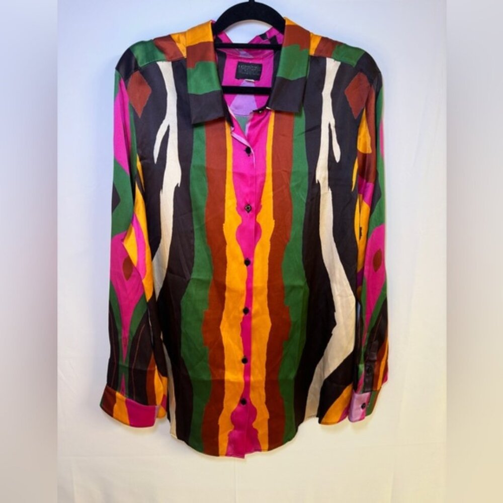 $138 Megan Renee, Organic Silk Button Up Blouse - Plus Size 2X - Colorful & Soft